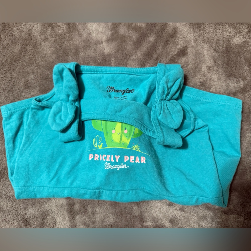 Wrangler Kids Cactus Print Teal Romper - Picture 3 of 4